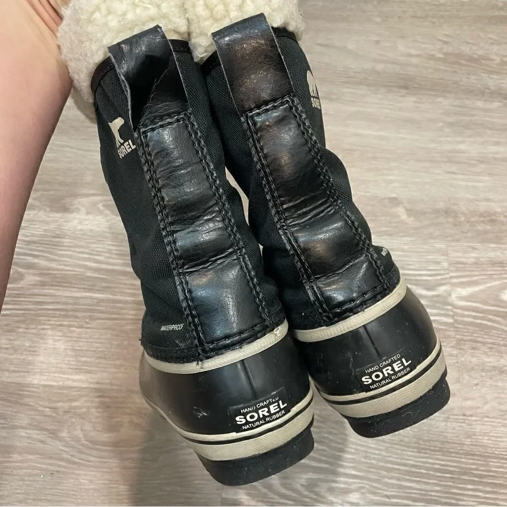 SOREL Womens 1962-010 PAC NYLON Black Ancient Waterproof Sherpa Snow Boots US7 - Picture 5 of 9